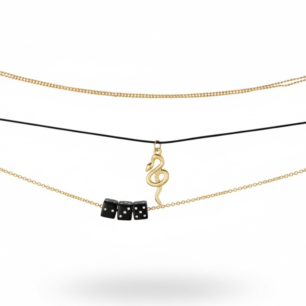 Wild Fable Gold and Black Dice Snake Chain Choker Necklace Set